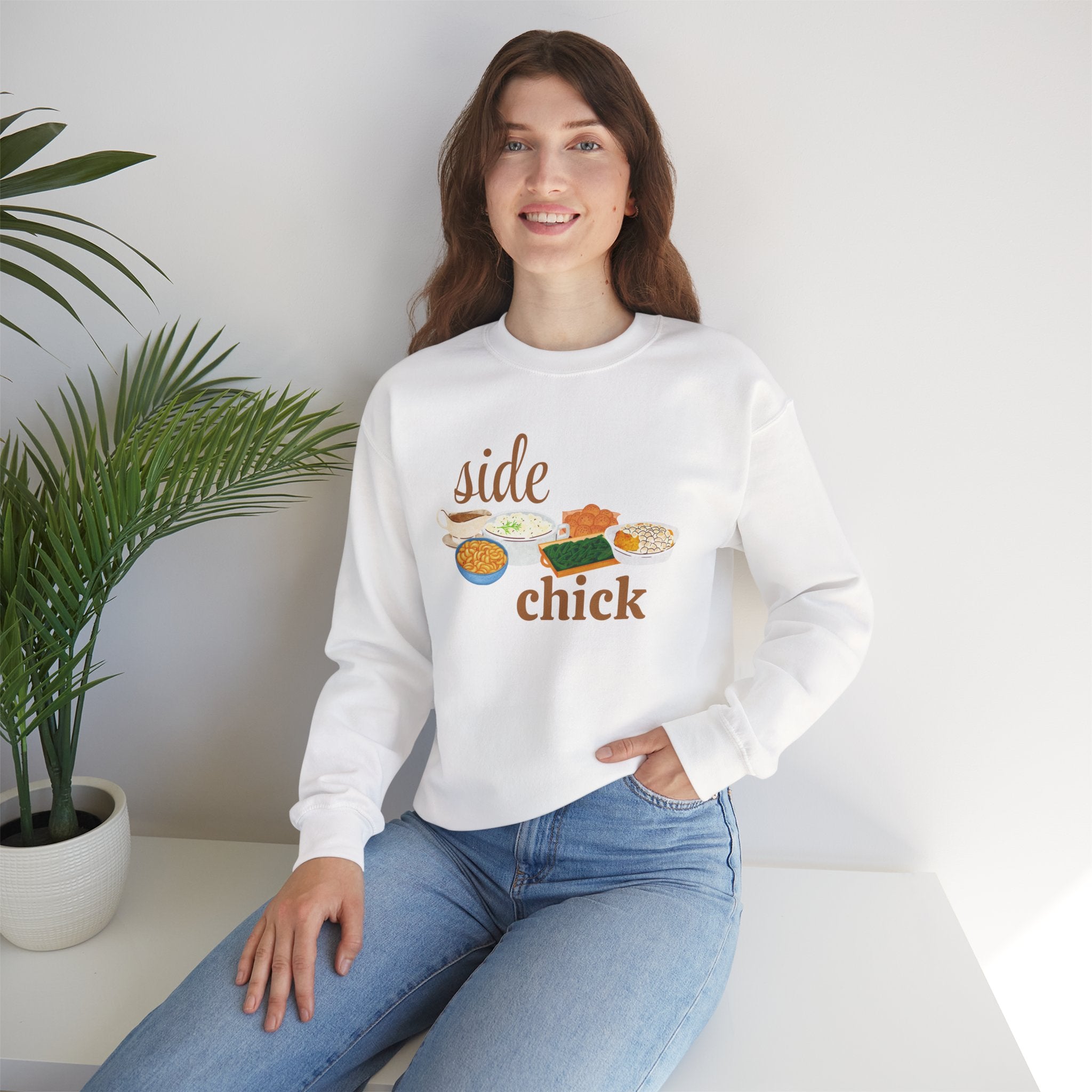 Side Chick Sweatshirt — Funny Foodie Crewneck with Comfort Foods