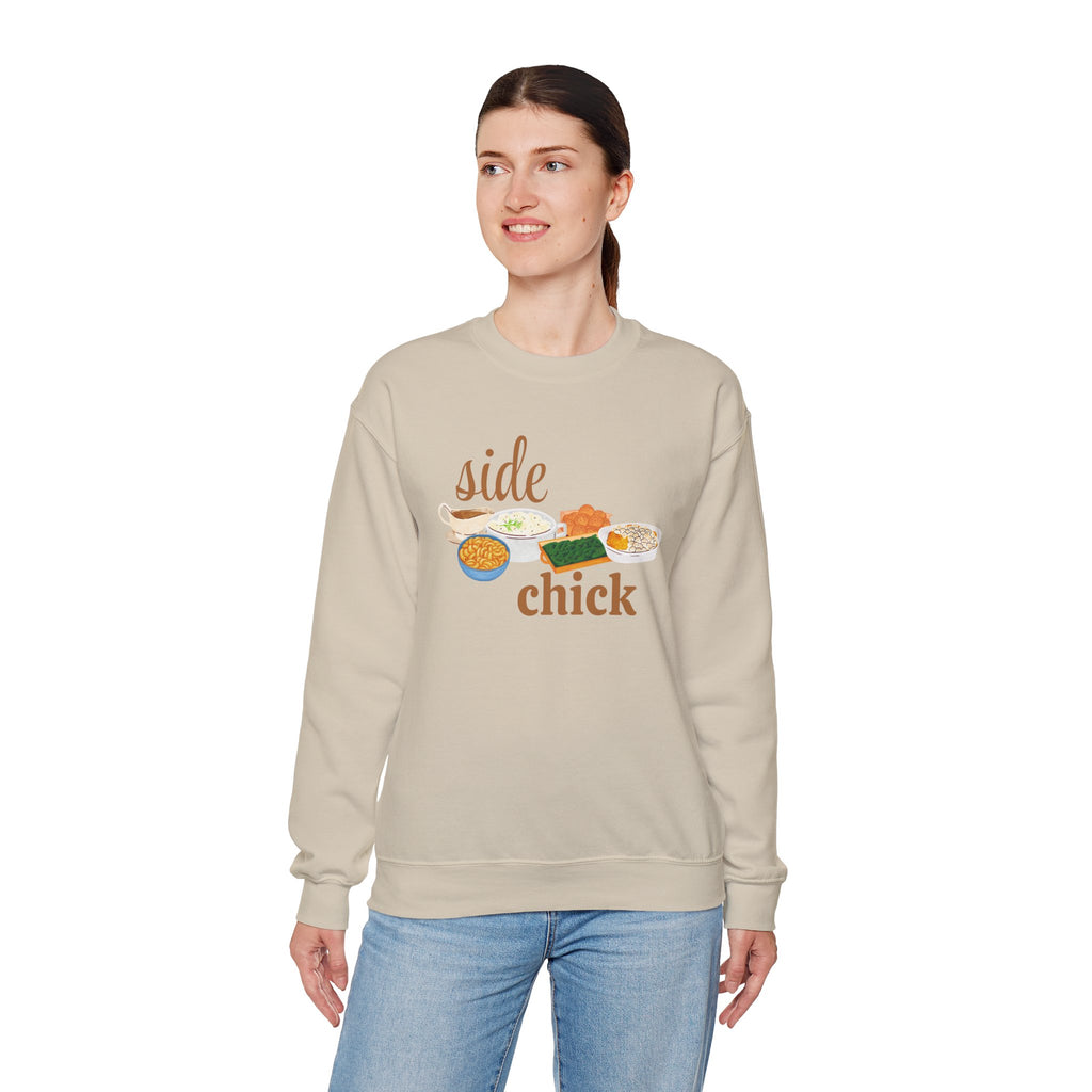 Side Chick Sweatshirt — Funny Foodie Crewneck with Comfort Foods