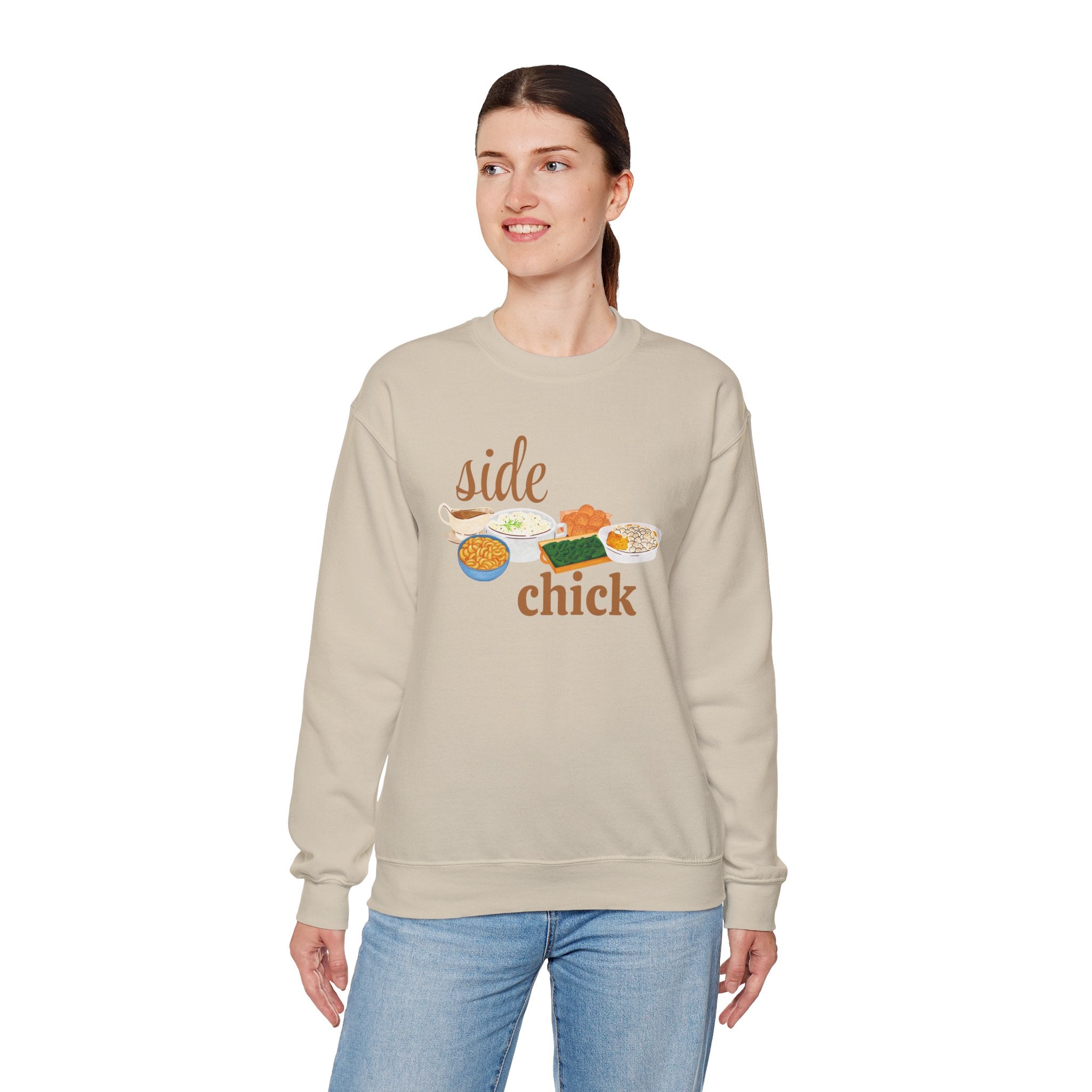 Side Chick Sweatshirt — Funny Foodie Crewneck with Comfort Foods