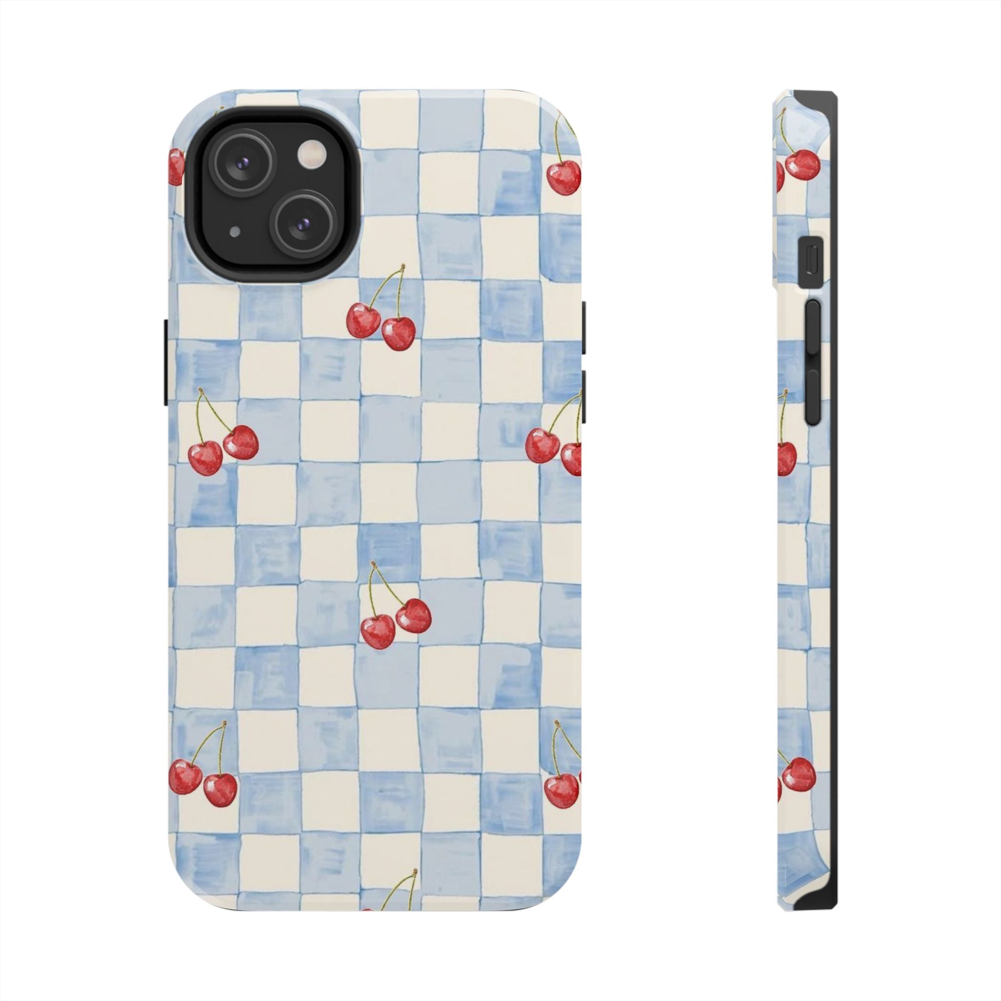 Retro Blue Plaid Cherry Pattern Phone Case
