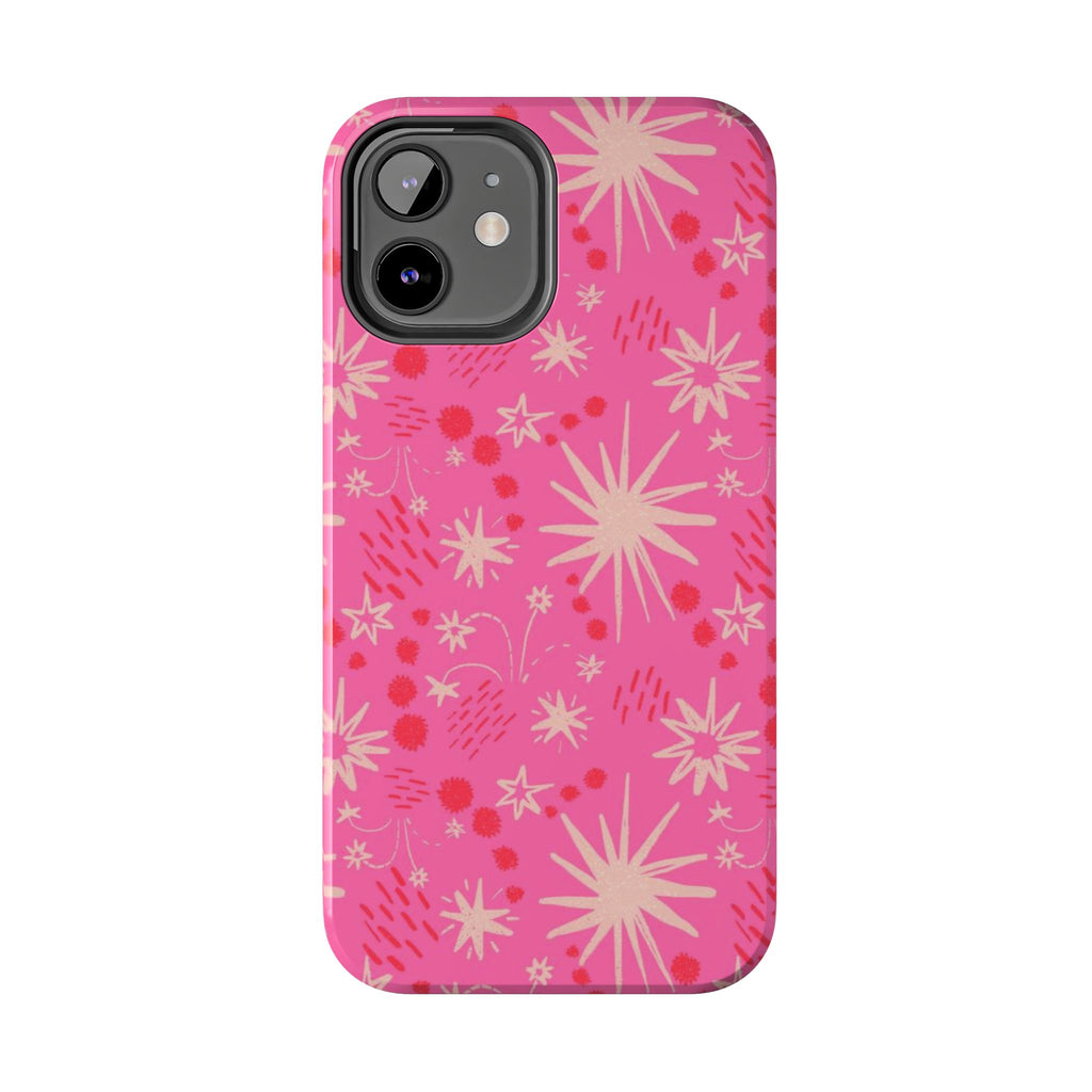 Tough Phone Case — Pink Retro Starburst Floral Protective Cover