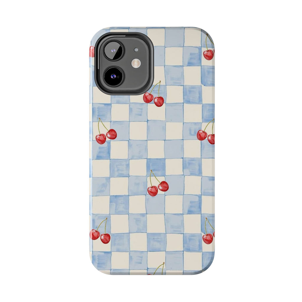 Retro Blue Plaid Cherry Pattern Phone Case
