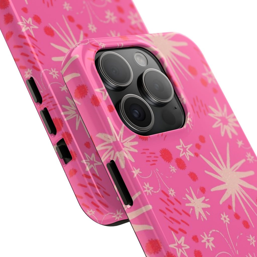 Tough Phone Case — Pink Retro Starburst Floral Protective Cover