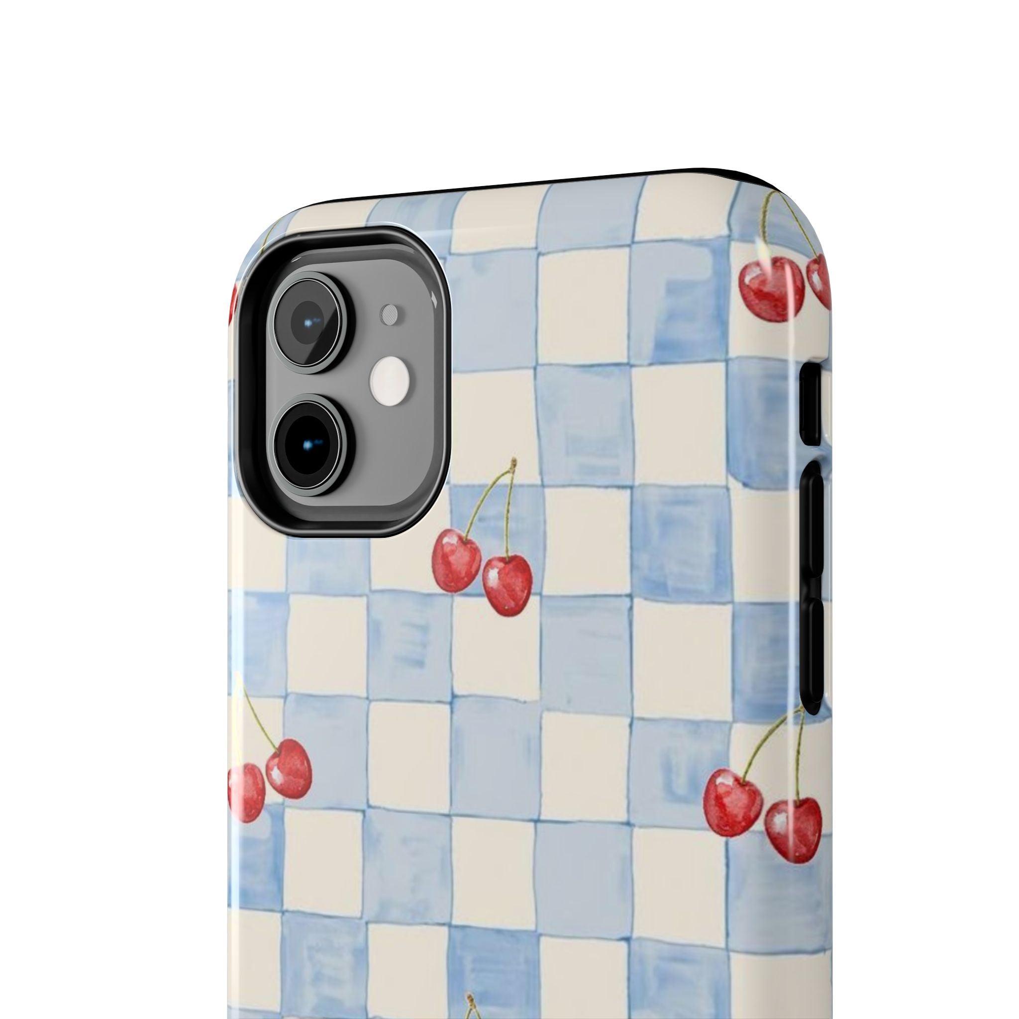Retro Blue Plaid Cherry Pattern Phone Case