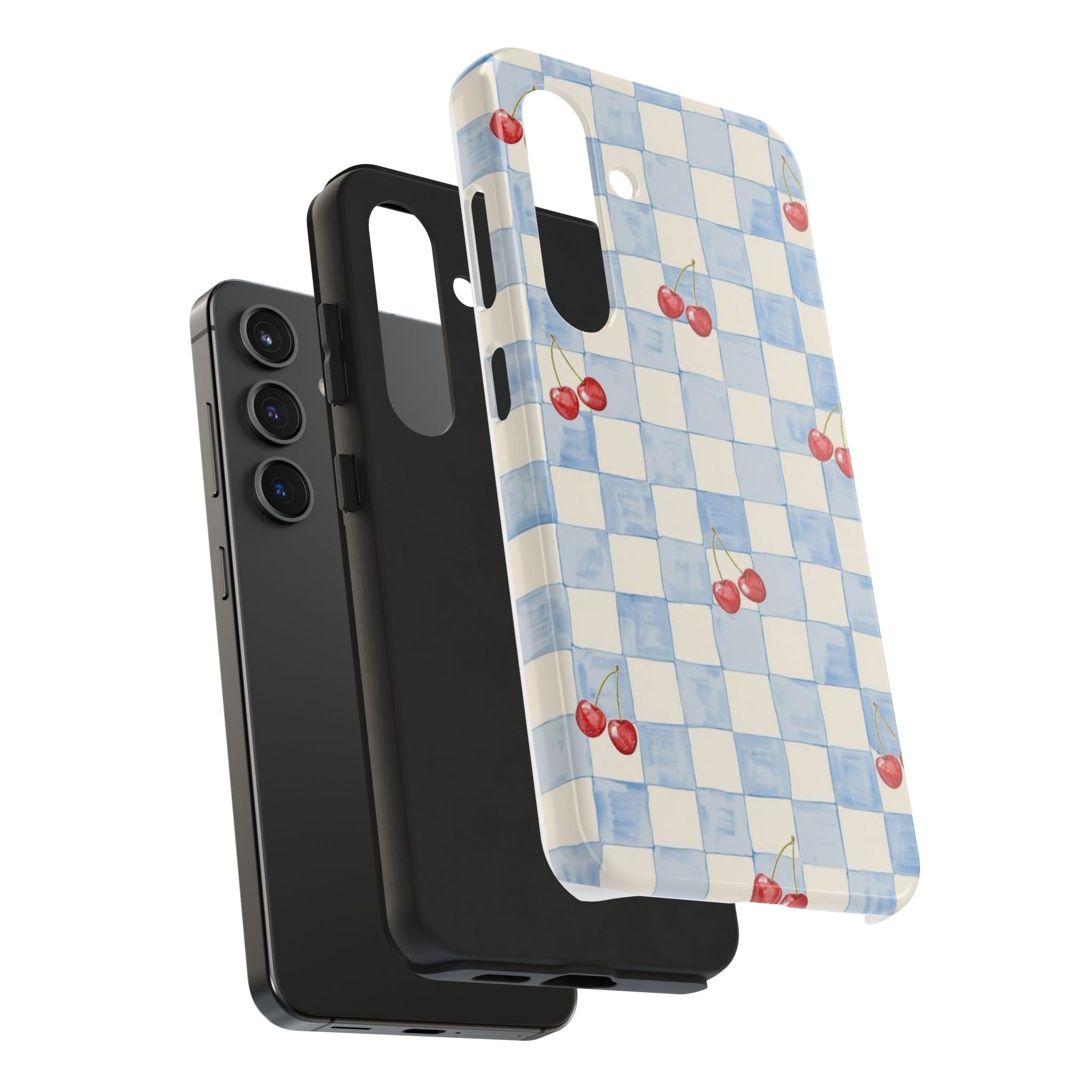Retro Blue Plaid Cherry Pattern Phone Case