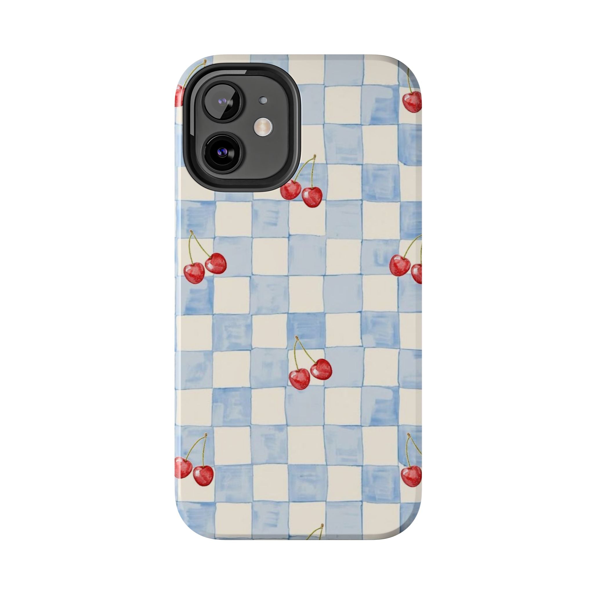 Retro Blue Plaid Cherry Pattern Phone Case