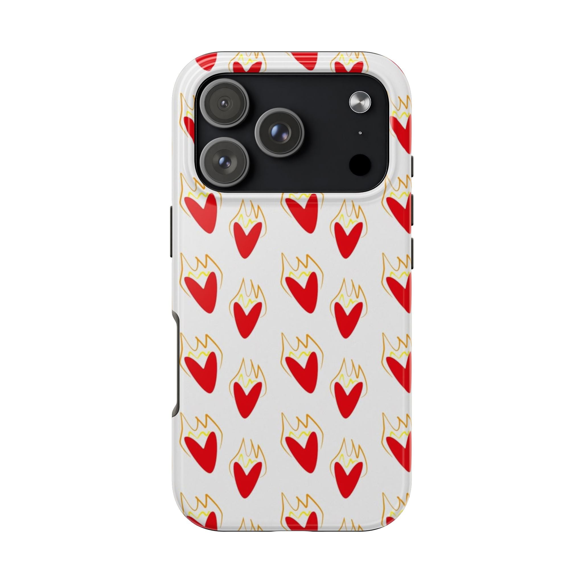 Tough Phone Case — Red Flaming Heart Pattern