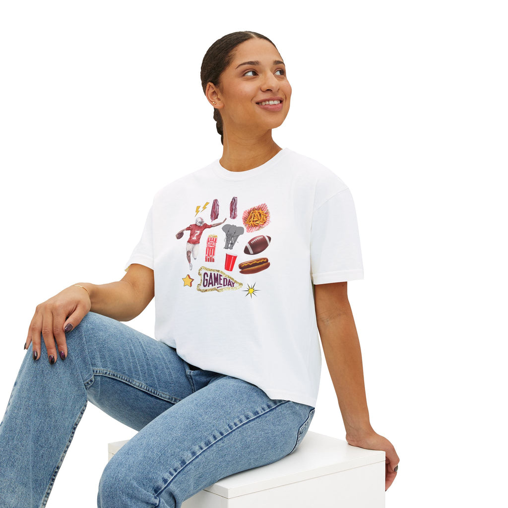 Women's Bama Football Charm Boxy Tee