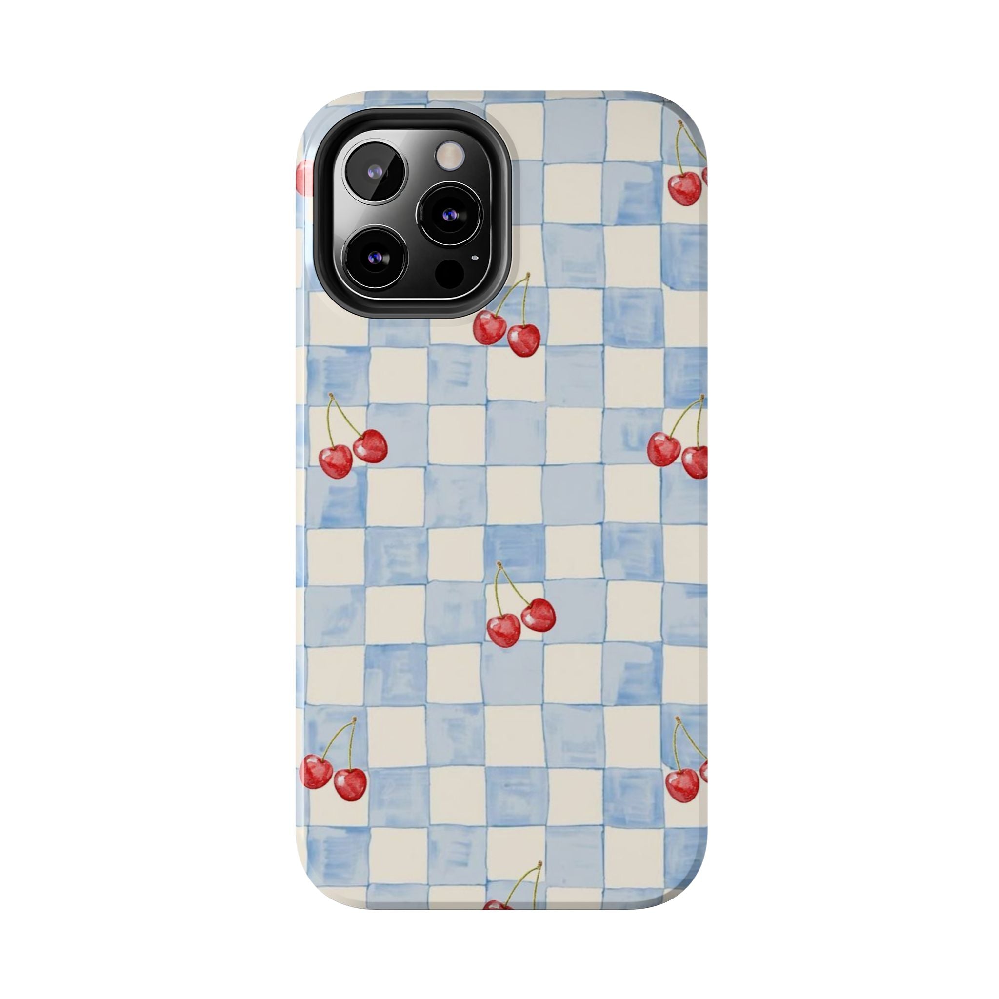 Retro Blue Plaid Cherry Pattern Phone Case