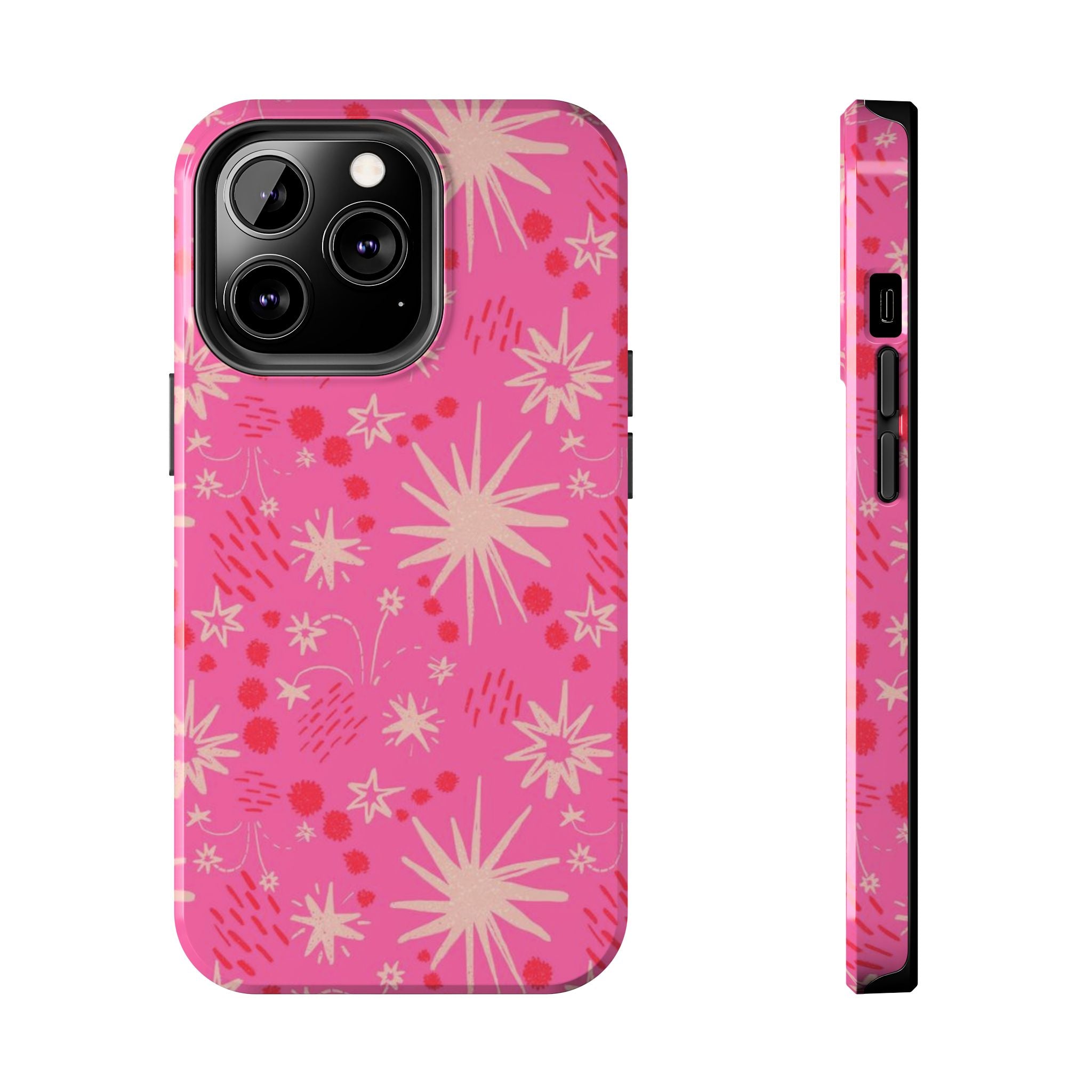 Tough Phone Case — Pink Retro Starburst Floral Protective Cover