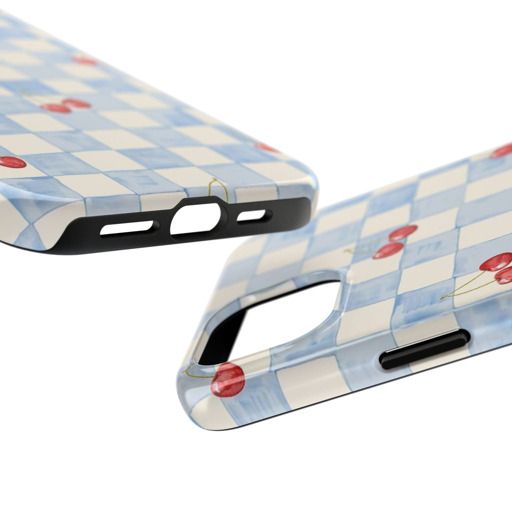 Retro Blue Plaid Cherry Pattern Phone Case