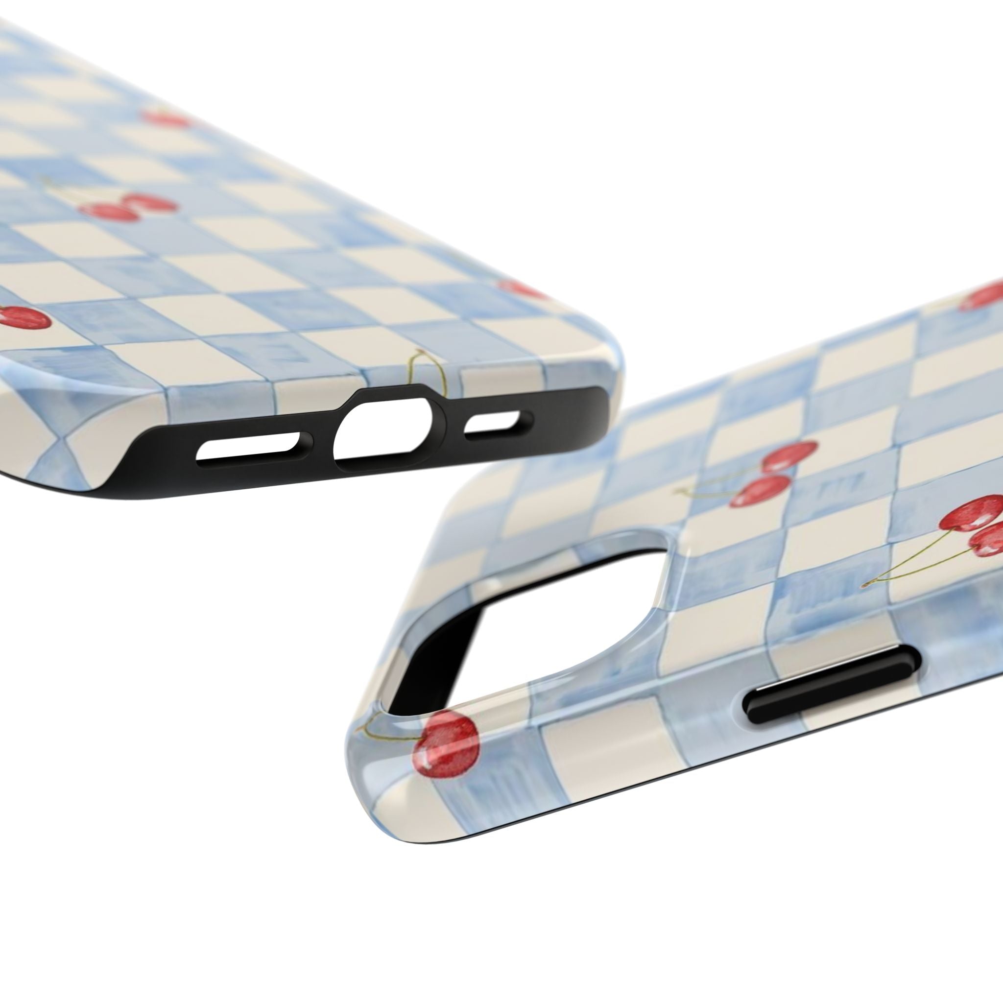 Retro Blue Plaid Cherry Pattern Phone Case