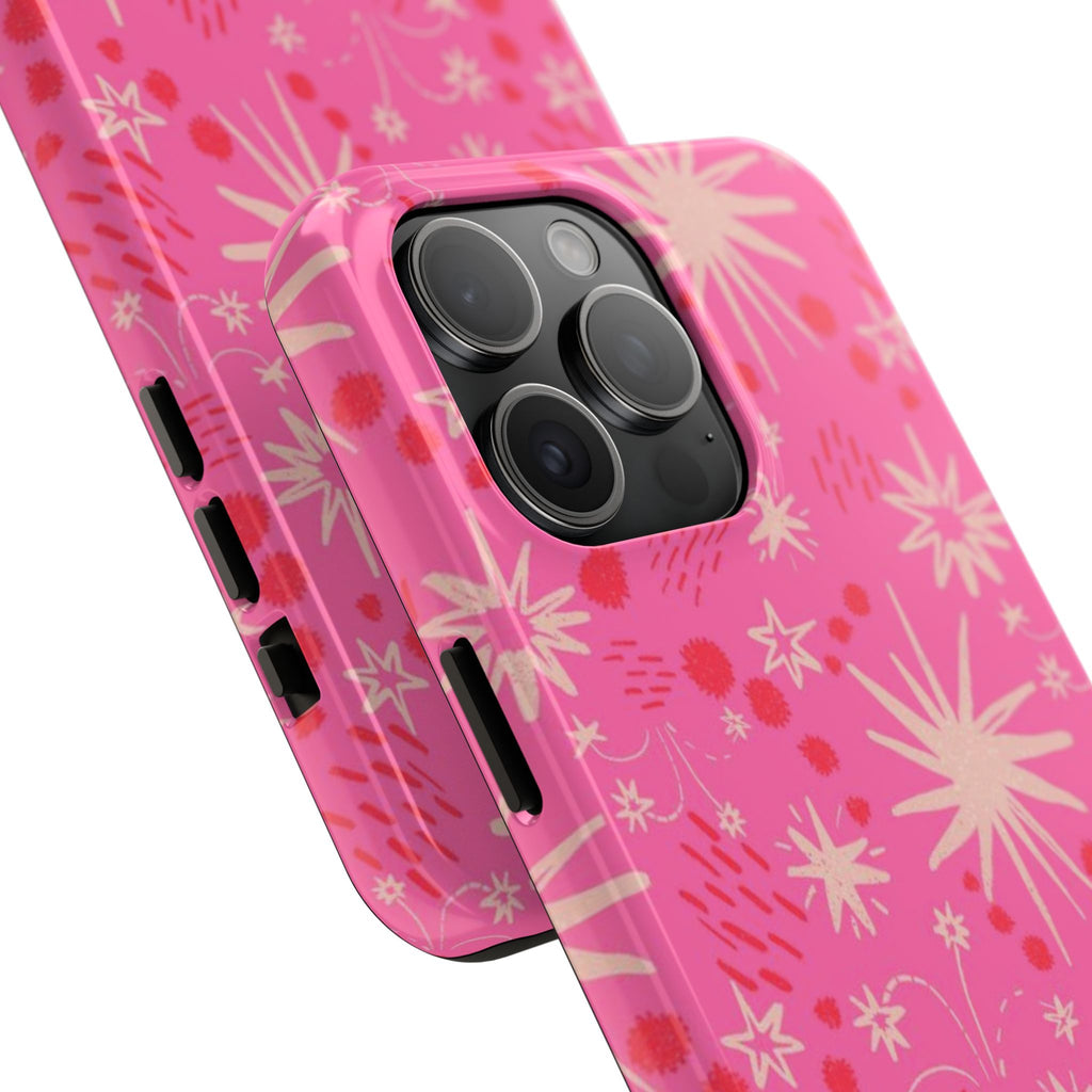 Tough Phone Case — Pink Retro Starburst Floral Protective Cover