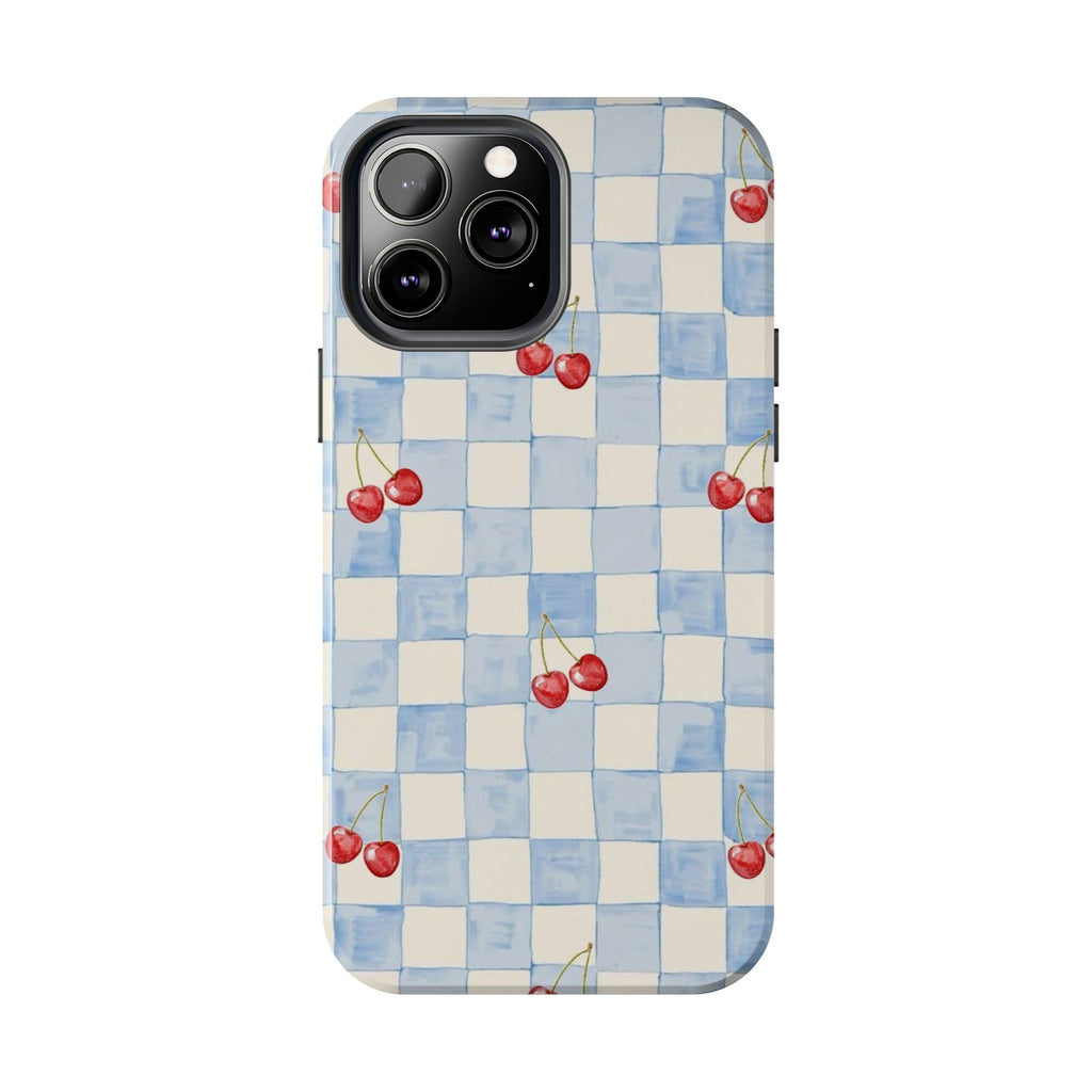 Retro Blue Plaid Cherry Pattern Phone Case