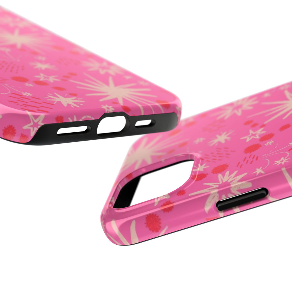 Tough Phone Case — Pink Retro Starburst Floral Protective Cover
