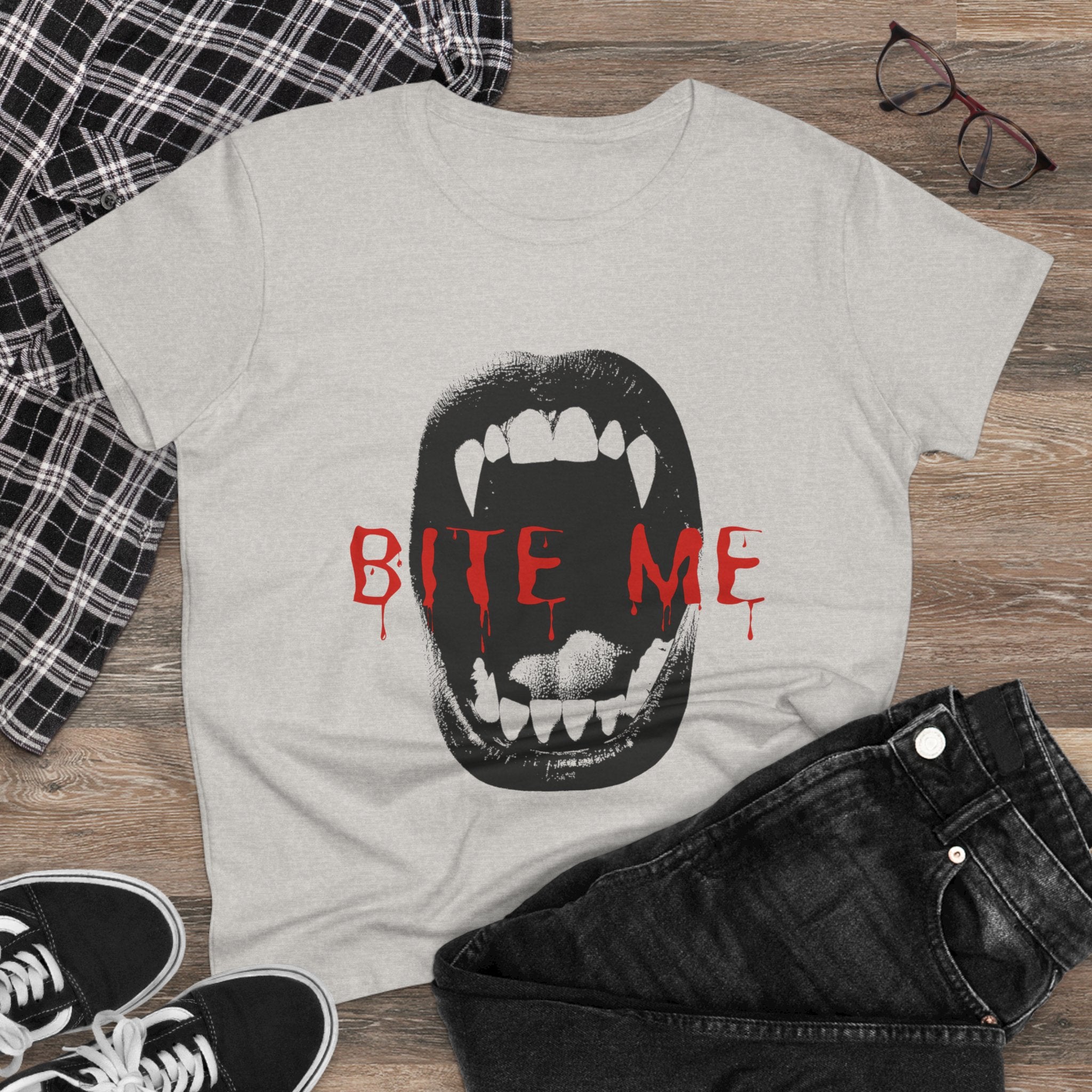 Spooky Graphic Tee, Halloween Shirt, Bite Me Design T-Shirt, Casual Wear, Horror Fan Apparel, Unique Gift Idea