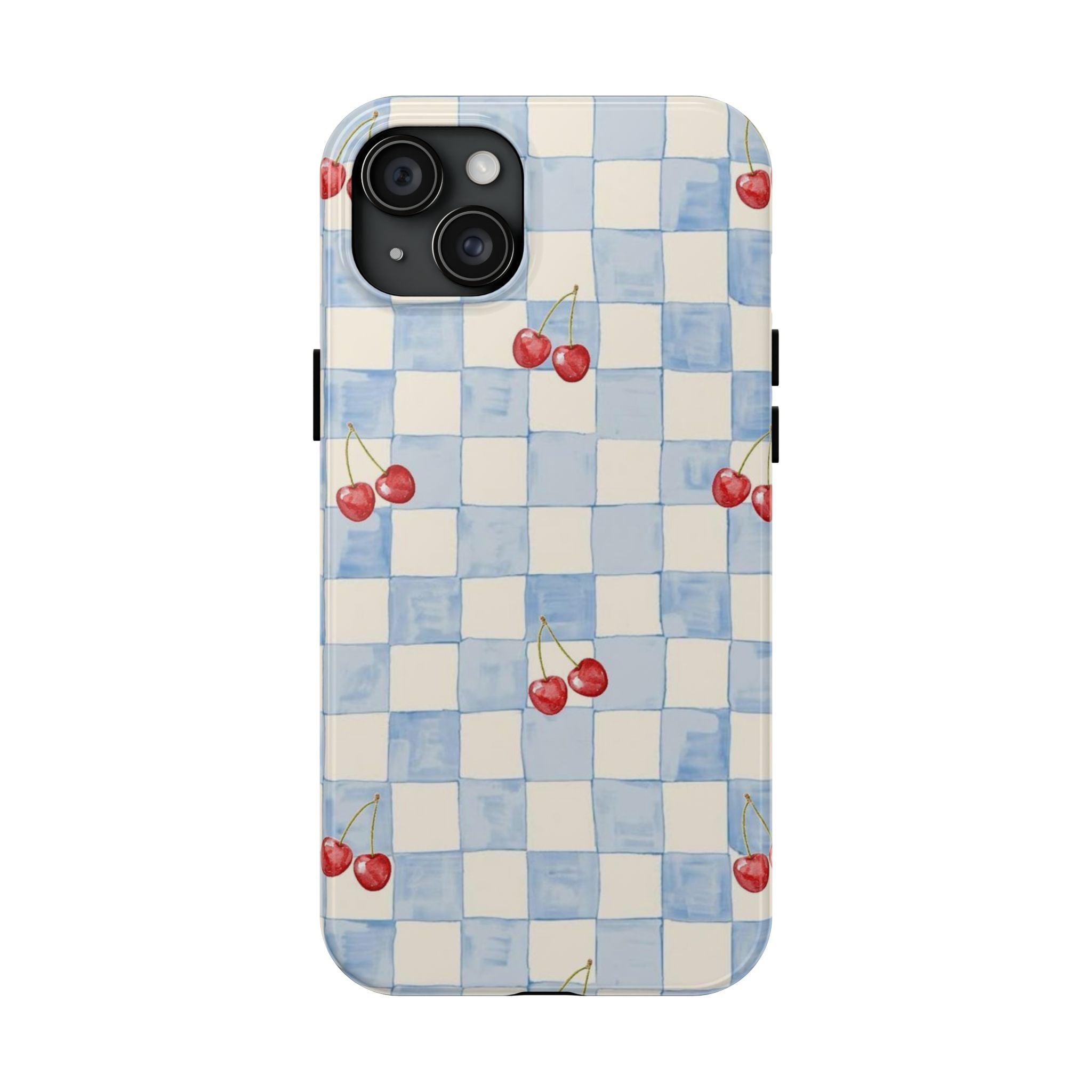 Retro Blue Plaid Cherry Pattern Phone Case
