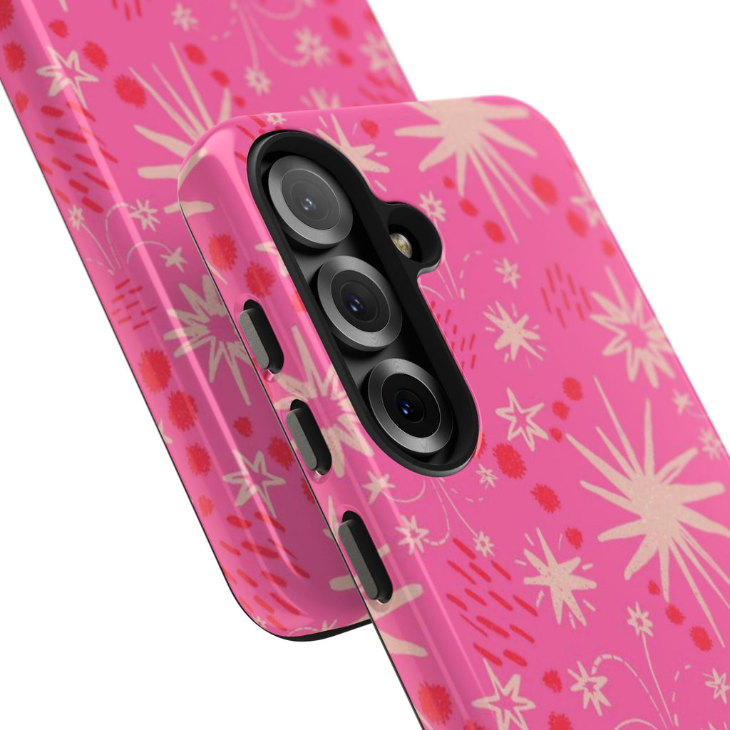 Tough Phone Case — Pink Retro Starburst Floral Protective Cover
