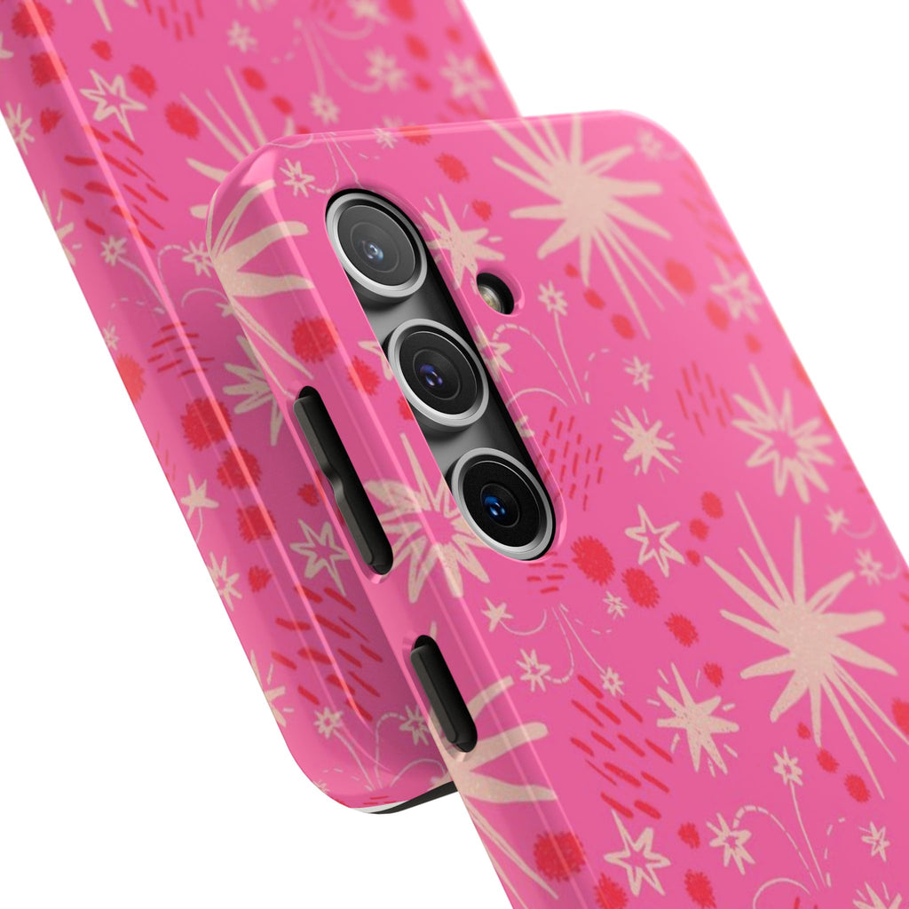 Tough Phone Case — Pink Retro Starburst Floral Protective Cover