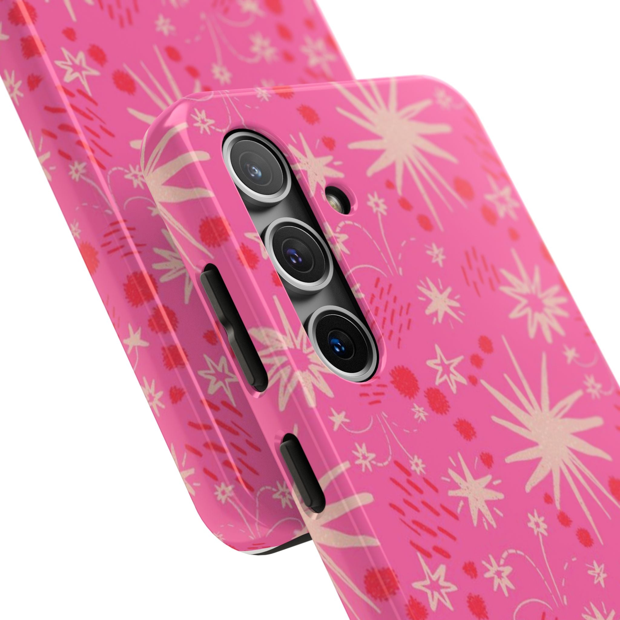 Tough Phone Case — Pink Retro Starburst Floral Protective Cover