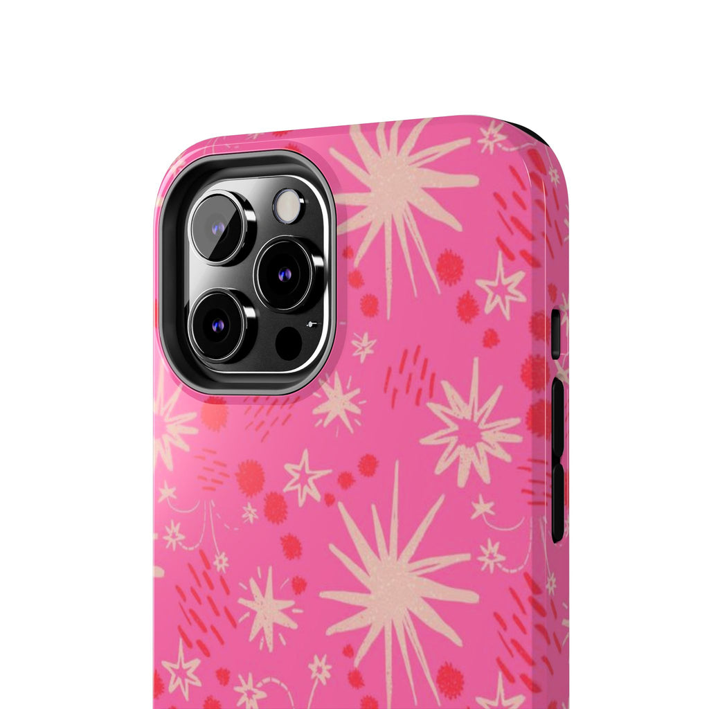 Tough Phone Case — Pink Retro Starburst Floral Protective Cover