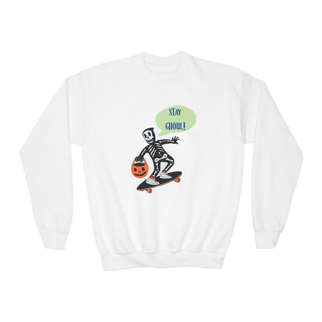 Youth Skeleton Skateboarding Crewneck Sweatshirt