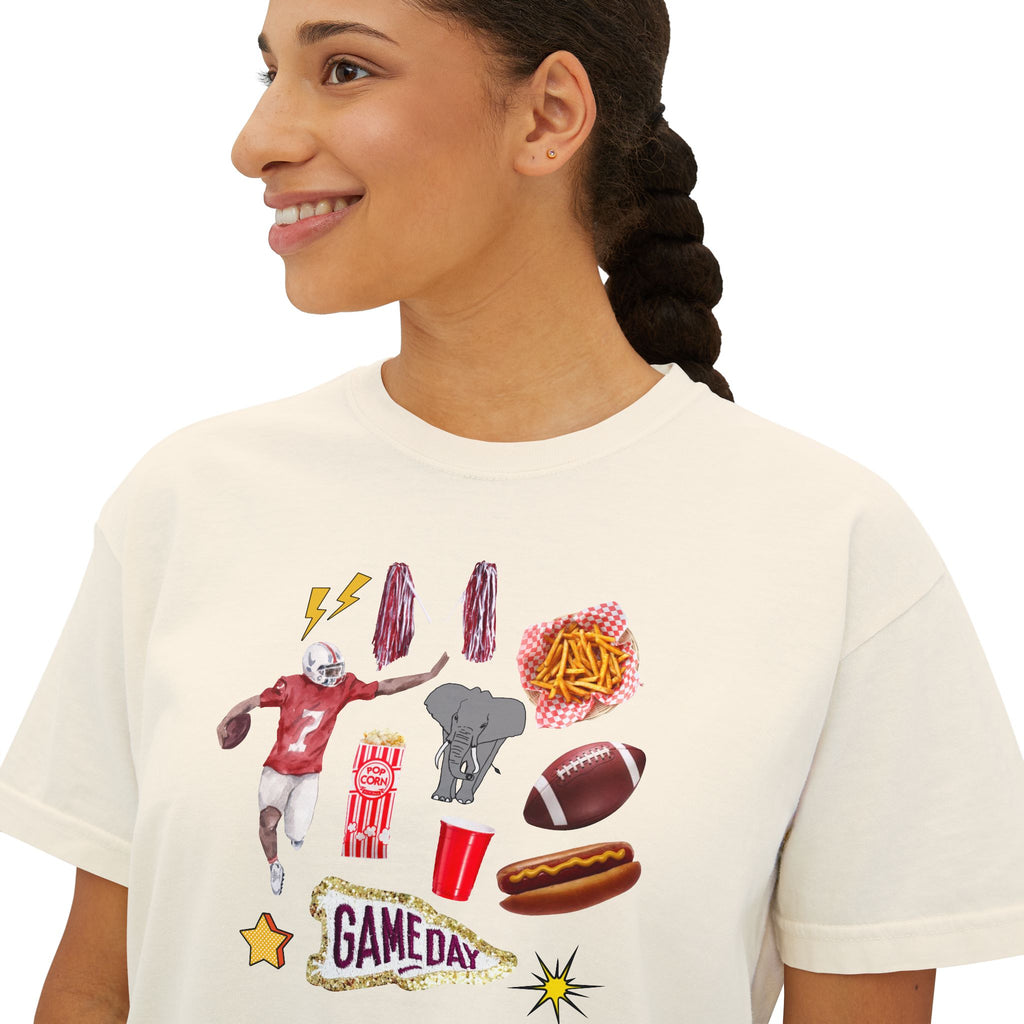 Women's Bama Football Charm Boxy Tee