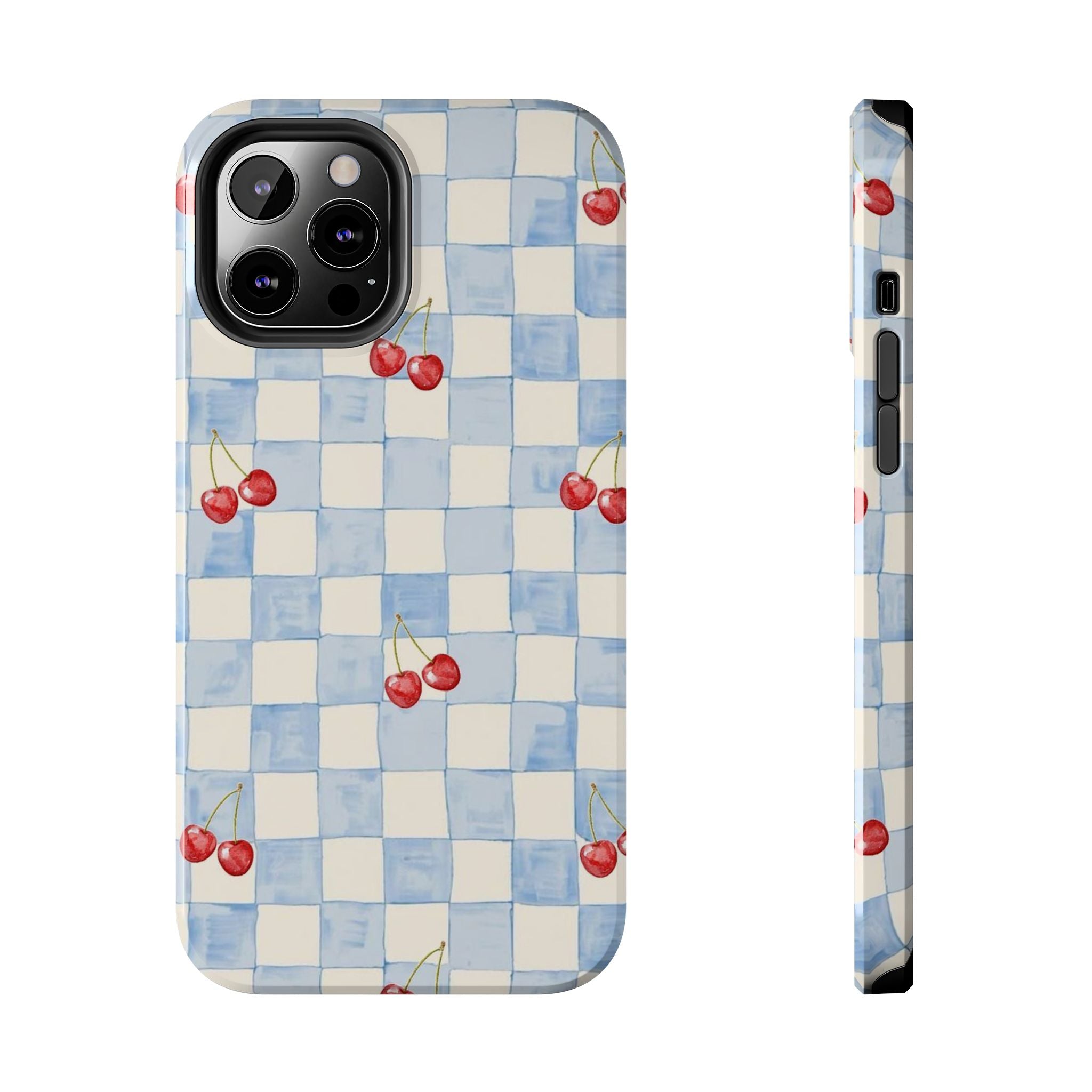 Retro Blue Plaid Cherry Pattern Phone Case