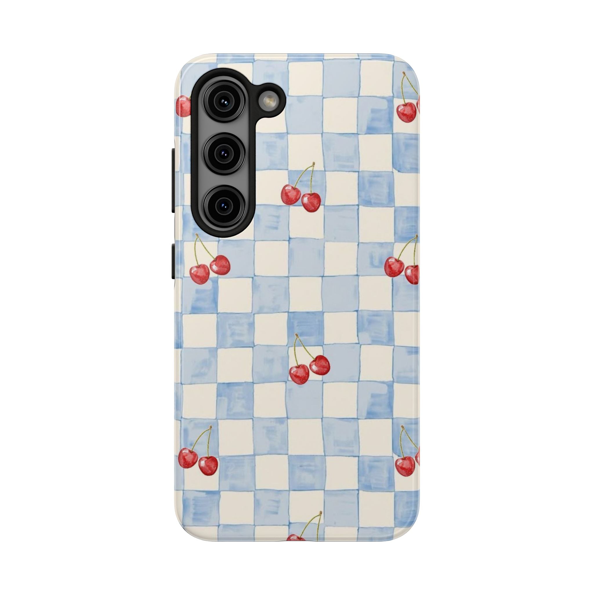 Retro Blue Plaid Cherry Pattern Phone Case