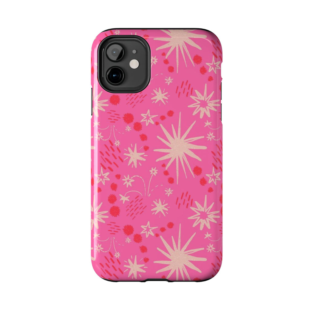 Tough Phone Case — Pink Retro Starburst Floral Protective Cover