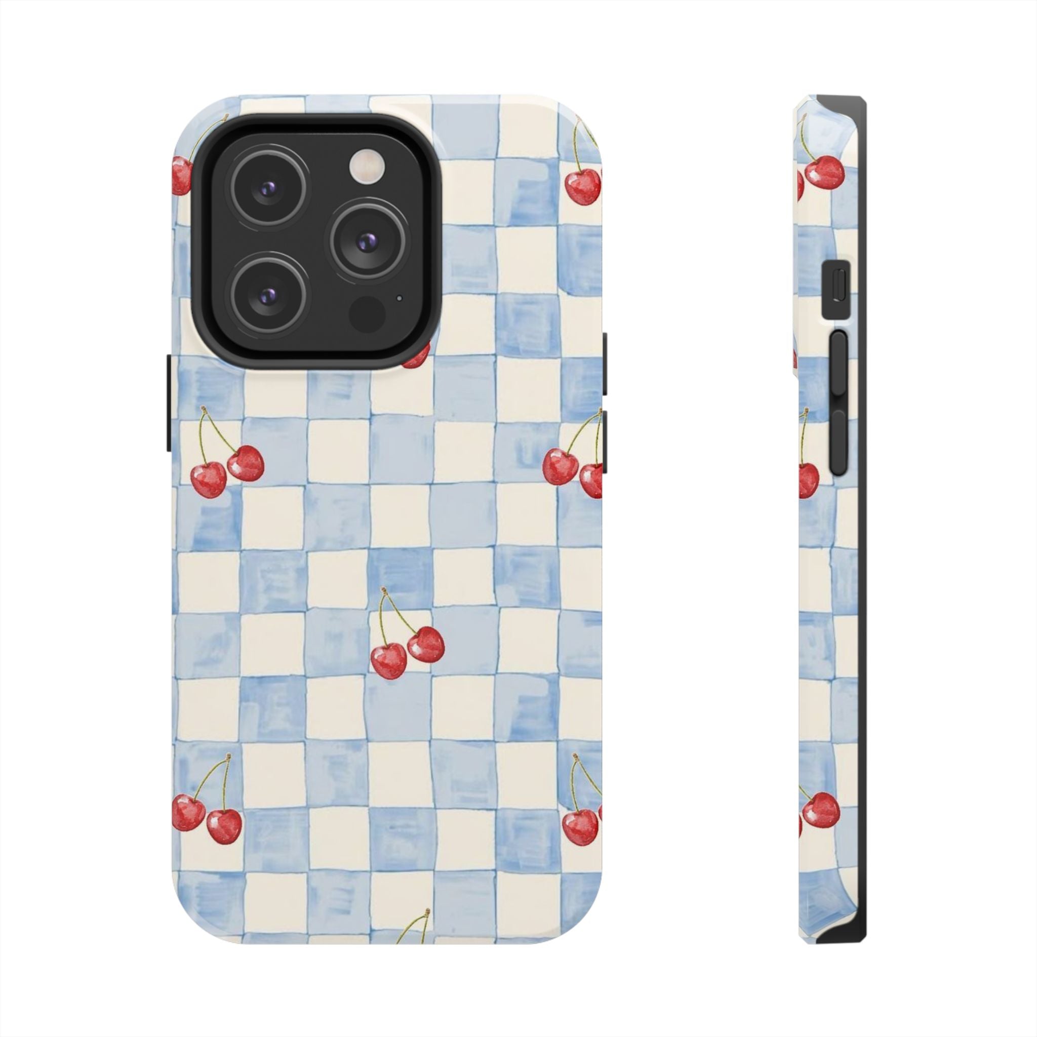 Retro Blue Plaid Cherry Pattern Phone Case