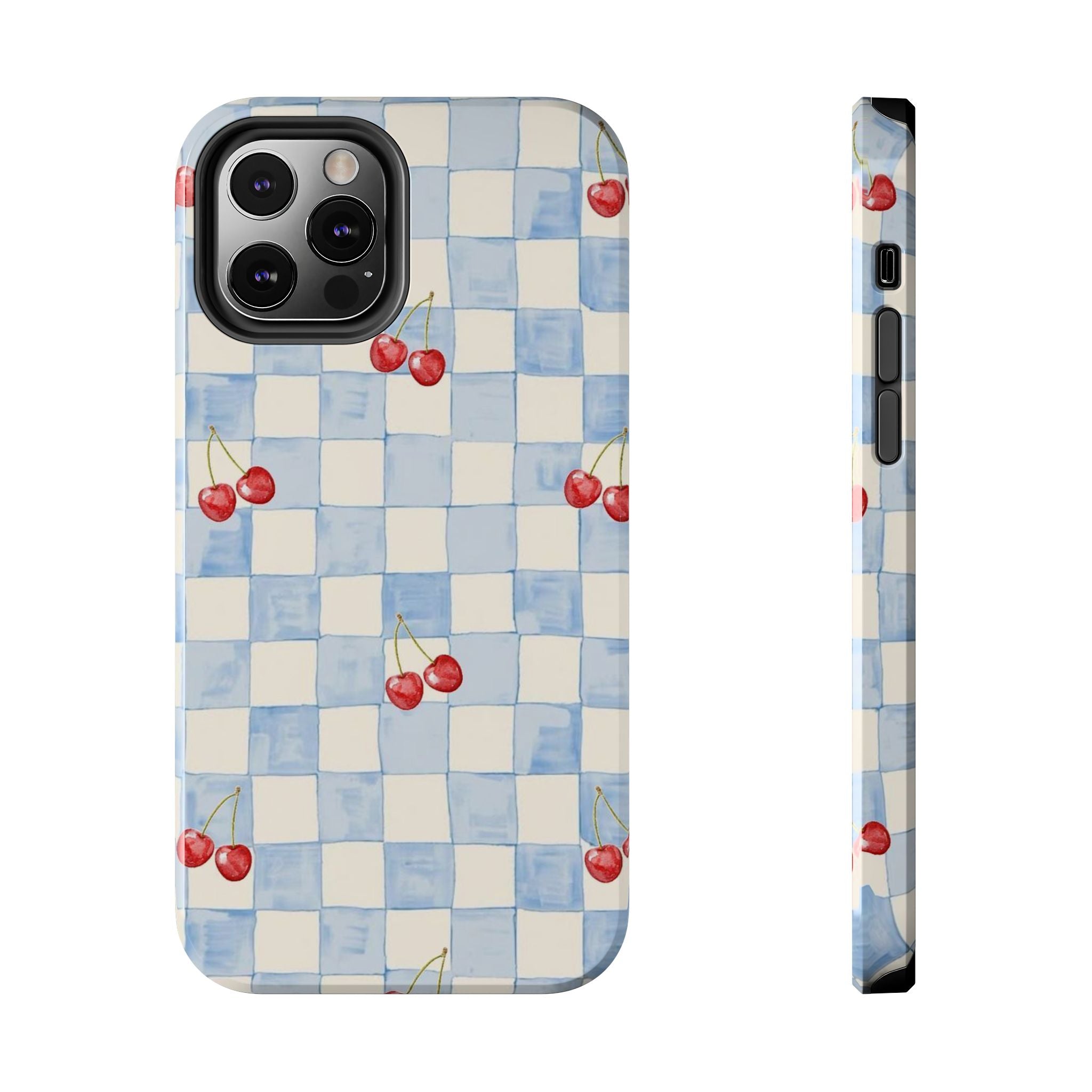 Retro Blue Plaid Cherry Pattern Phone Case