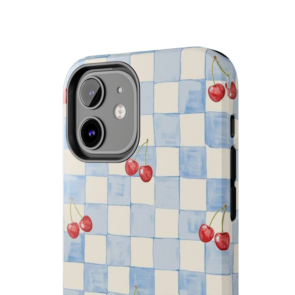 Retro Blue Plaid Cherry Pattern Phone Case