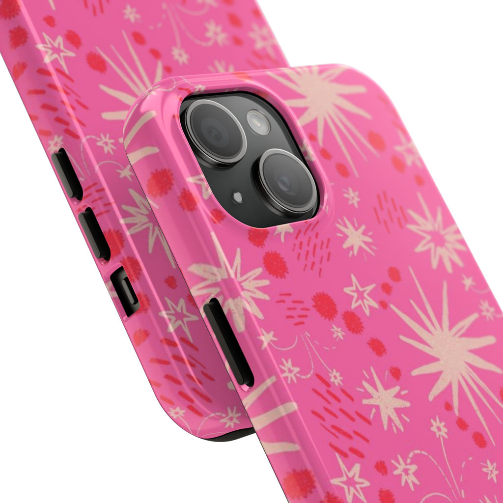 Tough Phone Case — Pink Retro Starburst Floral Protective Cover