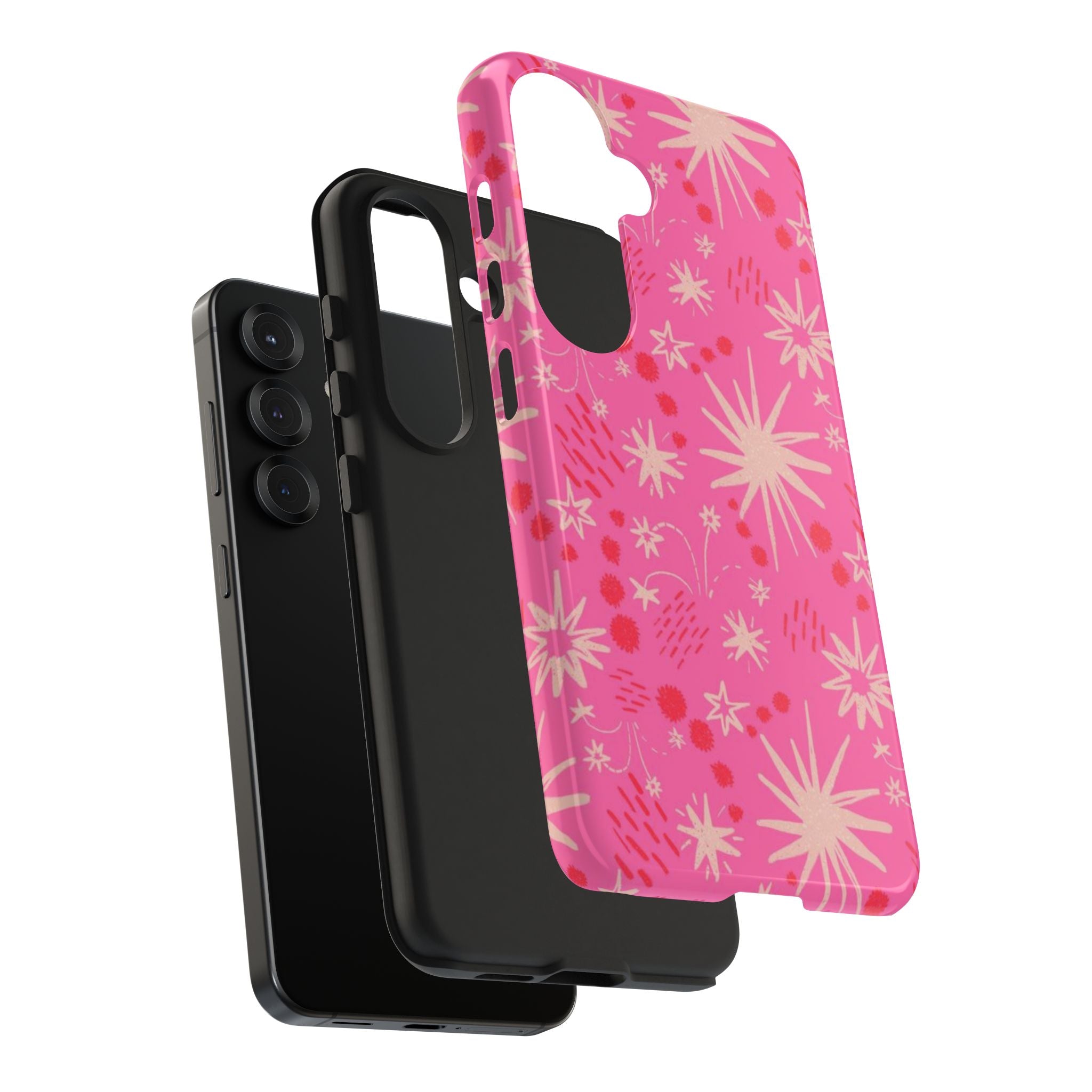 Tough Phone Case — Pink Retro Starburst Floral Protective Cover