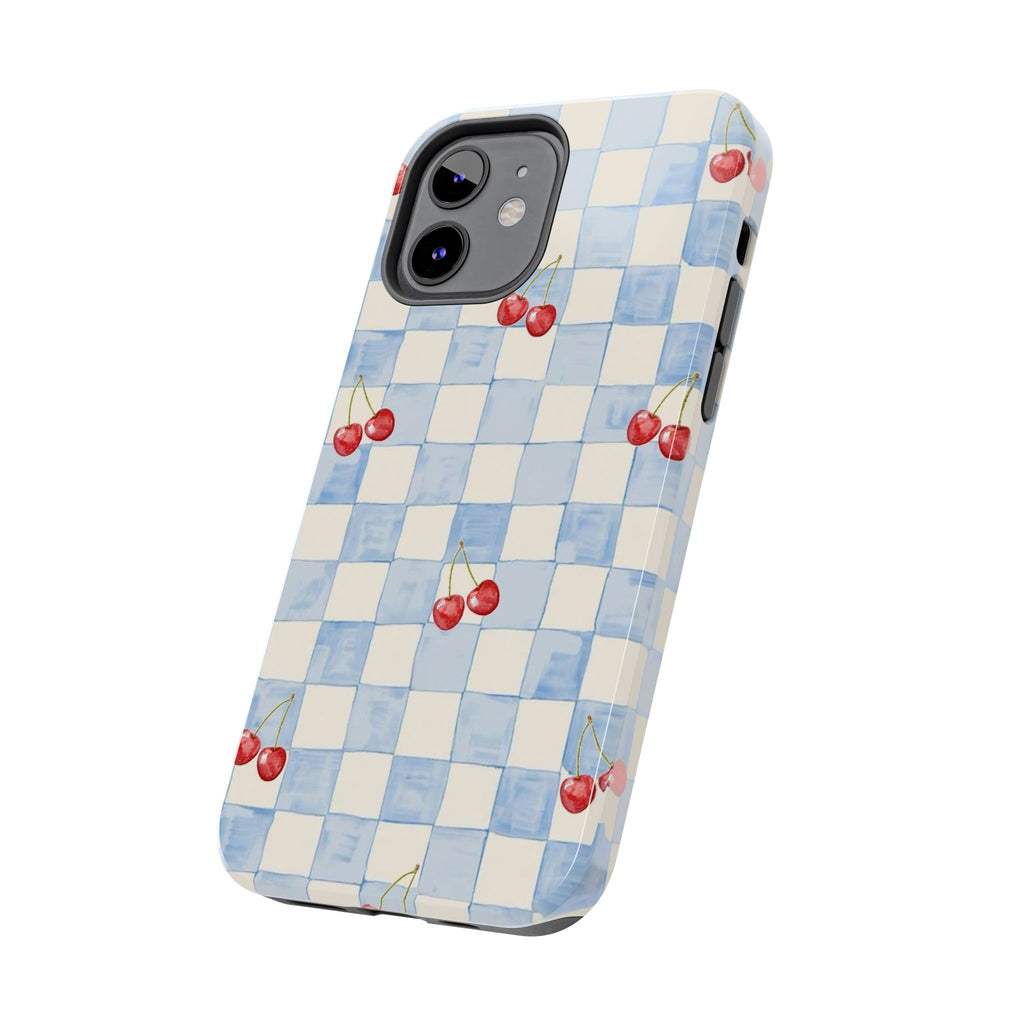 Retro Blue Plaid Cherry Pattern Phone Case